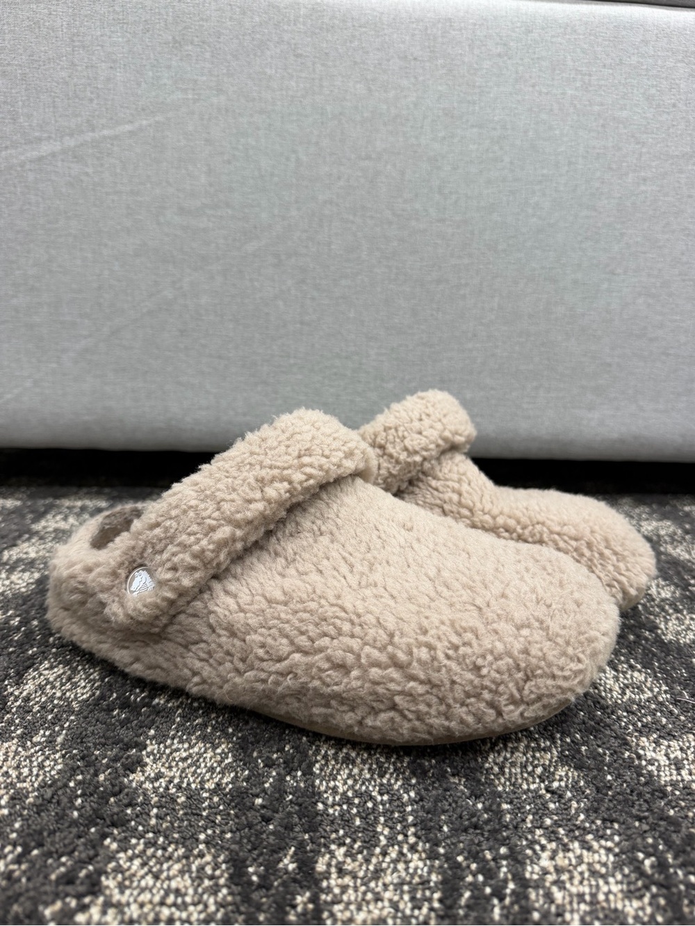 CROCS Cozy Sherpa Clog Slippers in Taupe